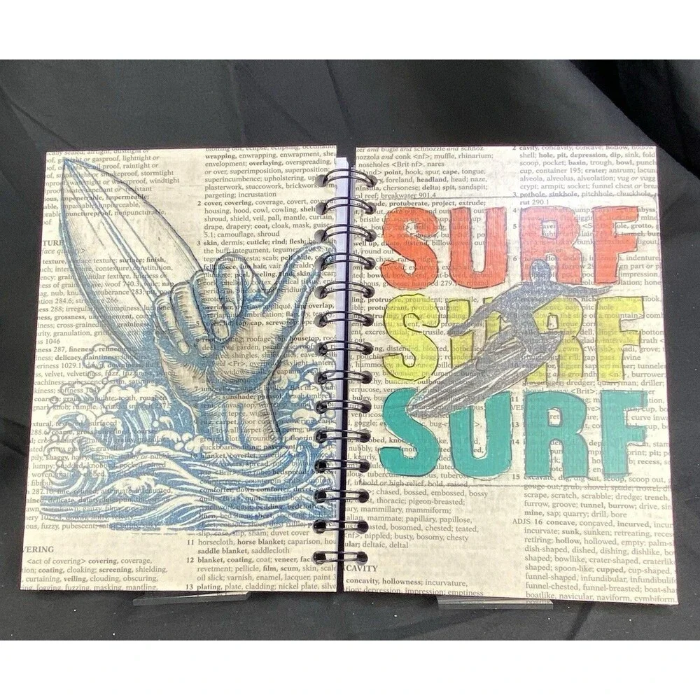 Journal Unique Surfing Designs Handmade Upcycle Spiral Notebook Cowabunga Dude